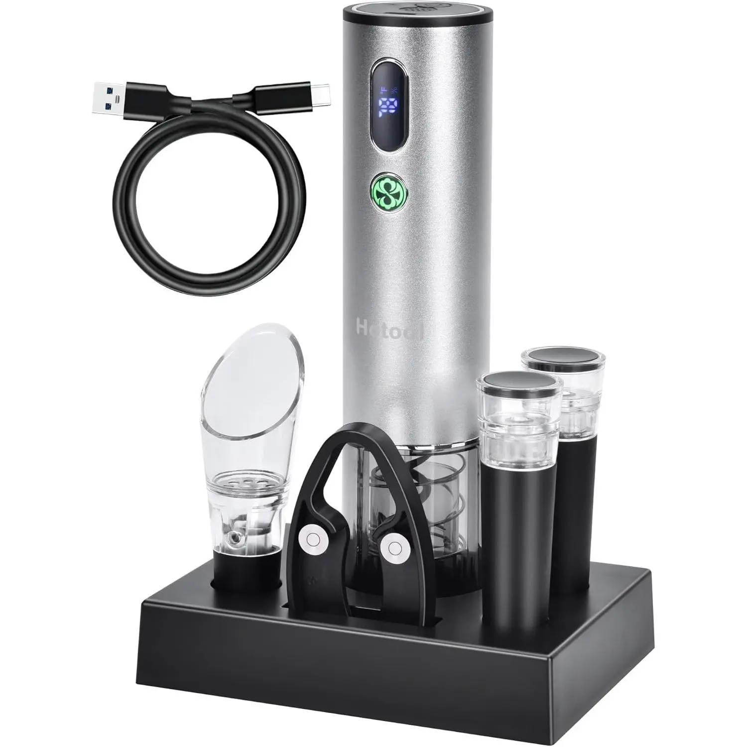 Electric Wine Opener with Wine Accessories Rechargeable Wine Bottle Opener Set with Base, Wine Aerator, Foil Cutter and Wine Stoppers Perfect Wine Gifts for Wine Lovers