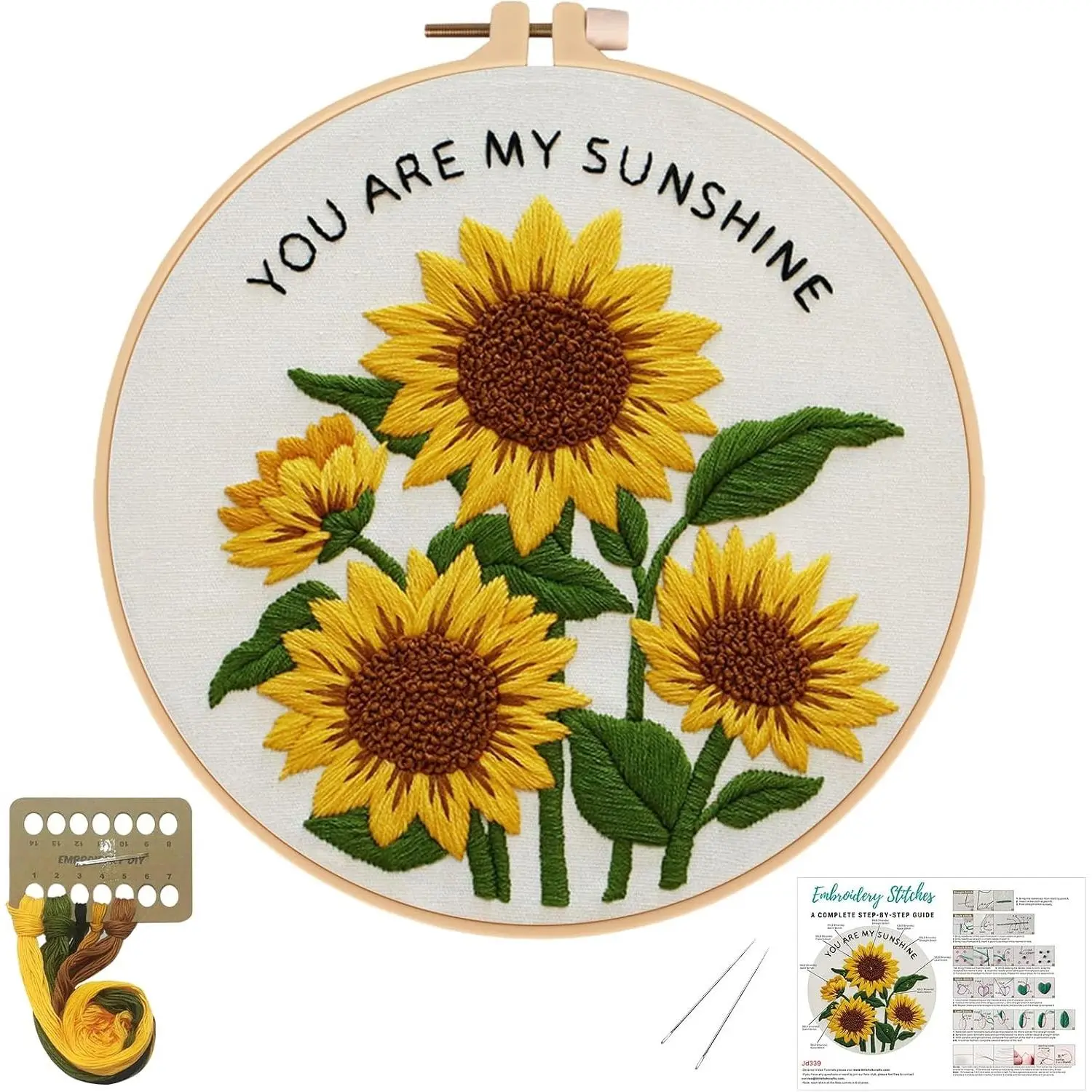 Sunflower Embroidery Kit for Beginners & Adults - DIY Needlepoint Cross Stitch Set with Hoop, Pre-Printed Fabric, Threads & Step-by-Step Guide