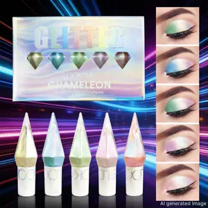 LOOKAVE 5 Colors Chameleon Liquid Glitter Eyeshadow Set, Multichrome Duochrome Color Shifting Metallic Shimmer Eye Shadow, Long Lasting Holographic Iridescent Liquid Eye Makeup for Party Festival Cosplay