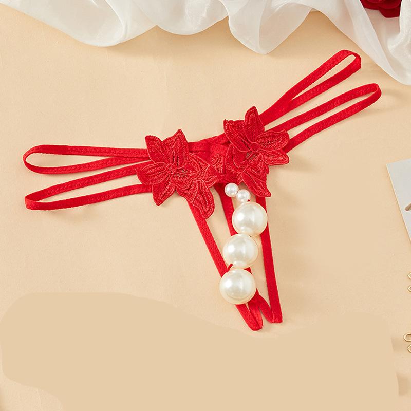 Plus Size Thong Sexy Underwear Women's Extra Large Pearl Massage Crotch-Free European and American Style T-Pants