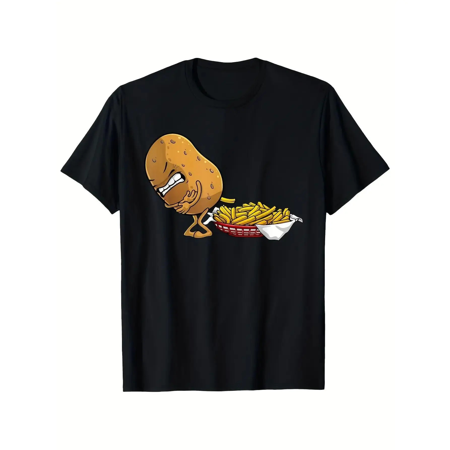 😂🍟Menswear Unisex 100% Cotton Short-Sleeve Round Neck T-Shirt - Funny Fries Design, Potato Food Lovers Top, All-Day Comfort Fabric, Halloween Wear, Christmas Tshirt