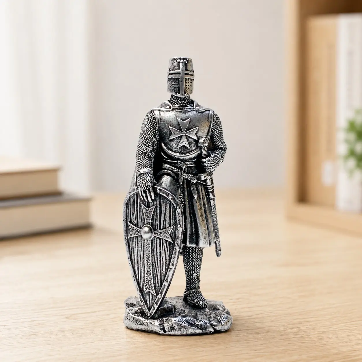 1pc Medieval Knight Statue, Resin Figurine with Shield, Sword & Armor Details, Tabletop Decor for Home, Office, Study Room & Gift for Men