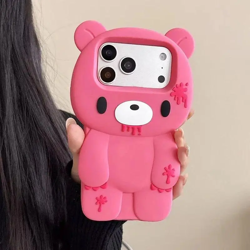 Trendy 3D Violent Bear Silicone Phone Case For iPhone 17 16 15 14 13 12 Pro Max Shockproof Protective Cover