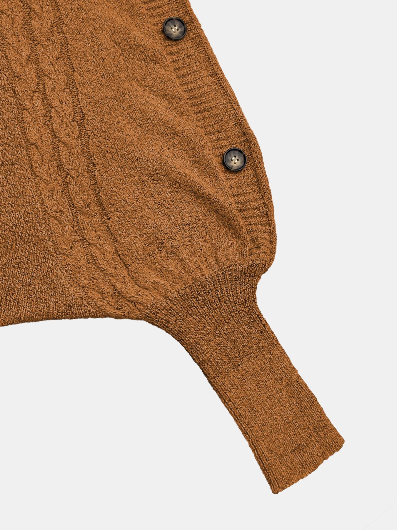 Women's Plain Fake Buttons Batwing Sleeve Loose Medium Sweater, Casual Long Sleeve High Neck Jumper for Fall & Winter, Fashion Chic Ladies' Knitwear for Daily Wear 1 Piece