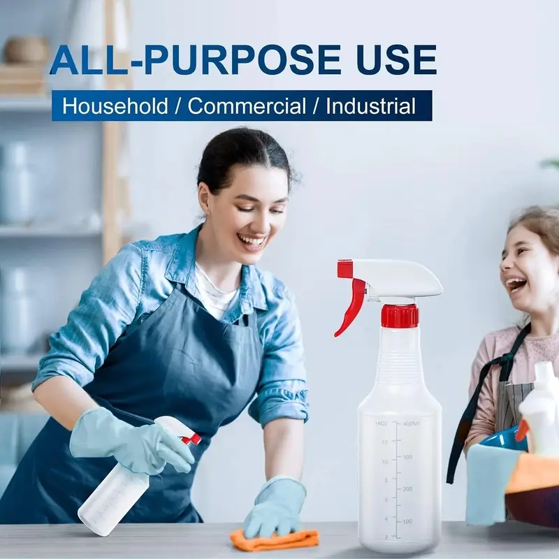 Spray Bottle (2 Pack&2 extra Nozzle,16 Oz) with Measurements and Adjustable Nozzle, HDPE Plastic Spray Bottles for Cleaning Solution, Household/Commercial/Industrial Use, No Leak and Clog