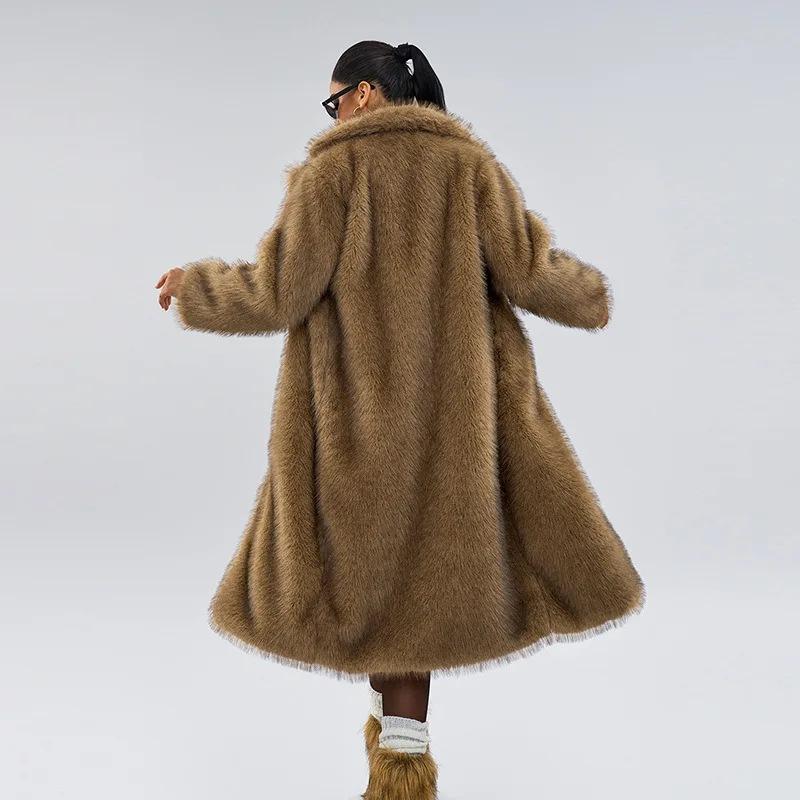 European and American Style Autumn Winter Women's Long Faux Fur Coat with Blazer Collar, Faux Fur Coat, Faux Fur Jacket