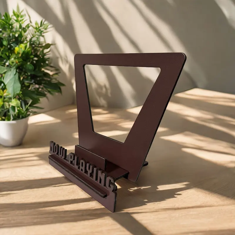 Now Playing Vinyl Record Stand, Wooden Record Display Holder with Cutout Frame, LP Album Display Rack for Desk Shelf, Retro Music Decor Vinyl Record Holder for Record Collector Bedroom Living Room Gift for Music Lovers