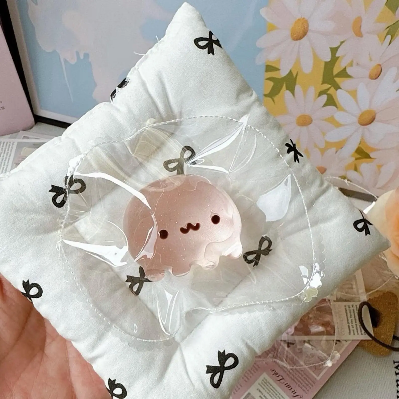 Handmade Taba Squishy - clear Jellyfish soft stress relief squeeze toy, perfect as bagcharm keychain, desktoy, sensory gift for her