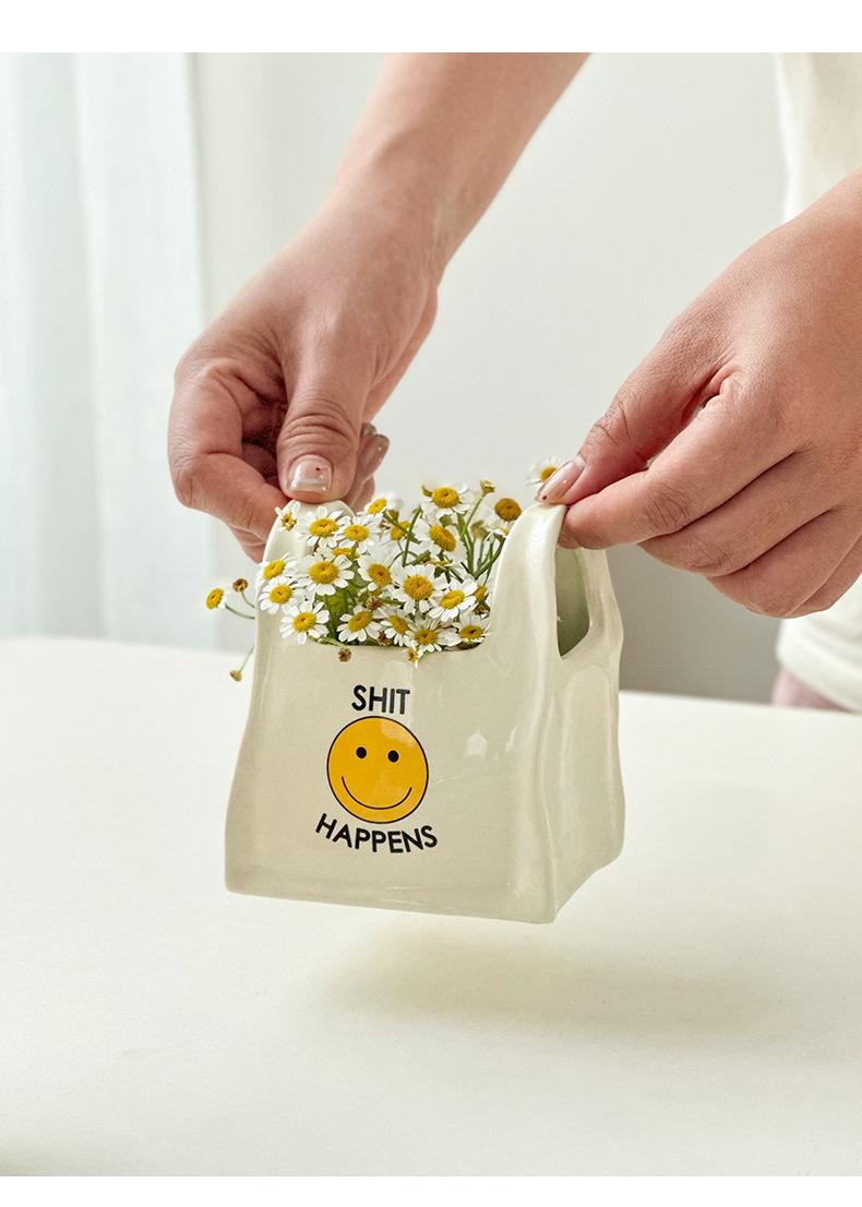 Unique handcrafted bag, creative ceramic pen holder for desktop, stationery storage box, small decorative makeup pen holder