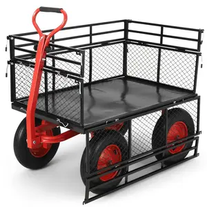 880LBS Heavy Duty Steel Garden Cart 10 Inch Wheels 4 Removable Mesh Sides 180 Degree Swivel Handle Metal Utility Wagon for Lawn Patio Dumping and Landscaping Work