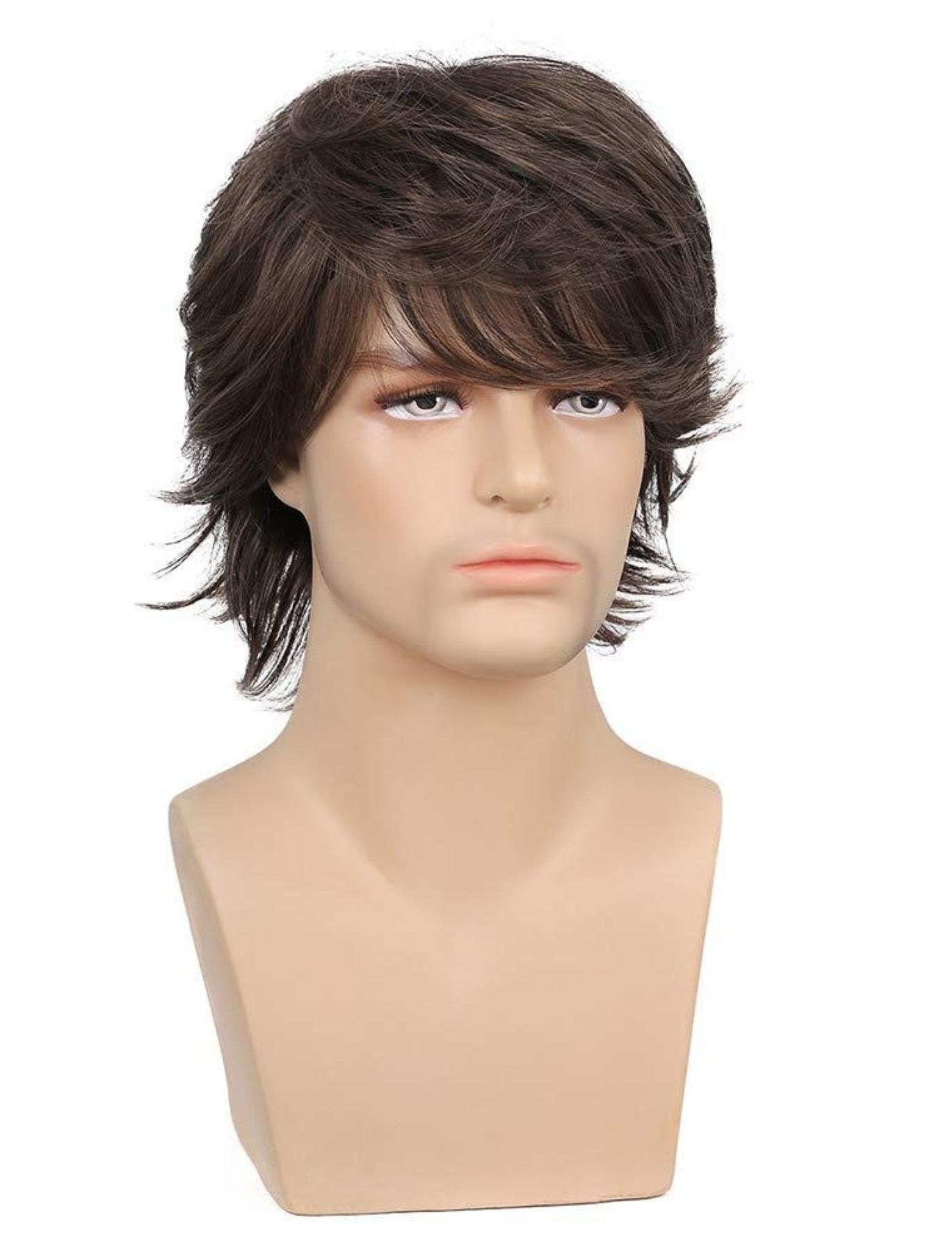 Men's 10inch Short Straight Layered Wig, Fashion Wig, Natural Fluffy Heat Resistant Wigs with Bangs, Synthetic Full Machine Wigs for Party, Daily Hairstyle Ideas