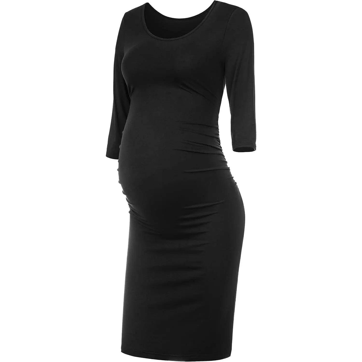 Maternity Bodycon Dress Fall Baby Shower Dress 3/4 Sleeve Maternity Clothes (S-2XL)