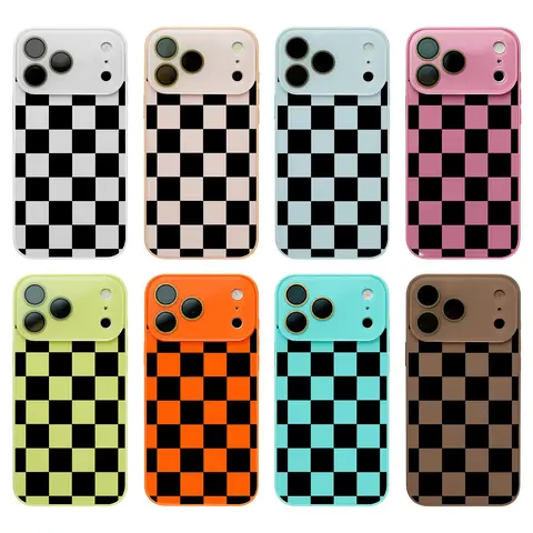 Retro Checkerboard TPU Phone Case - Black and White Aesthetic, Shockproof, Raised Camera Guard Phone Accessories for Multi-Model iPhone 18 ProMax 17 ProMax 17Air 16Plus 15 14 13 12 11 (SohoChic.HY13D)
