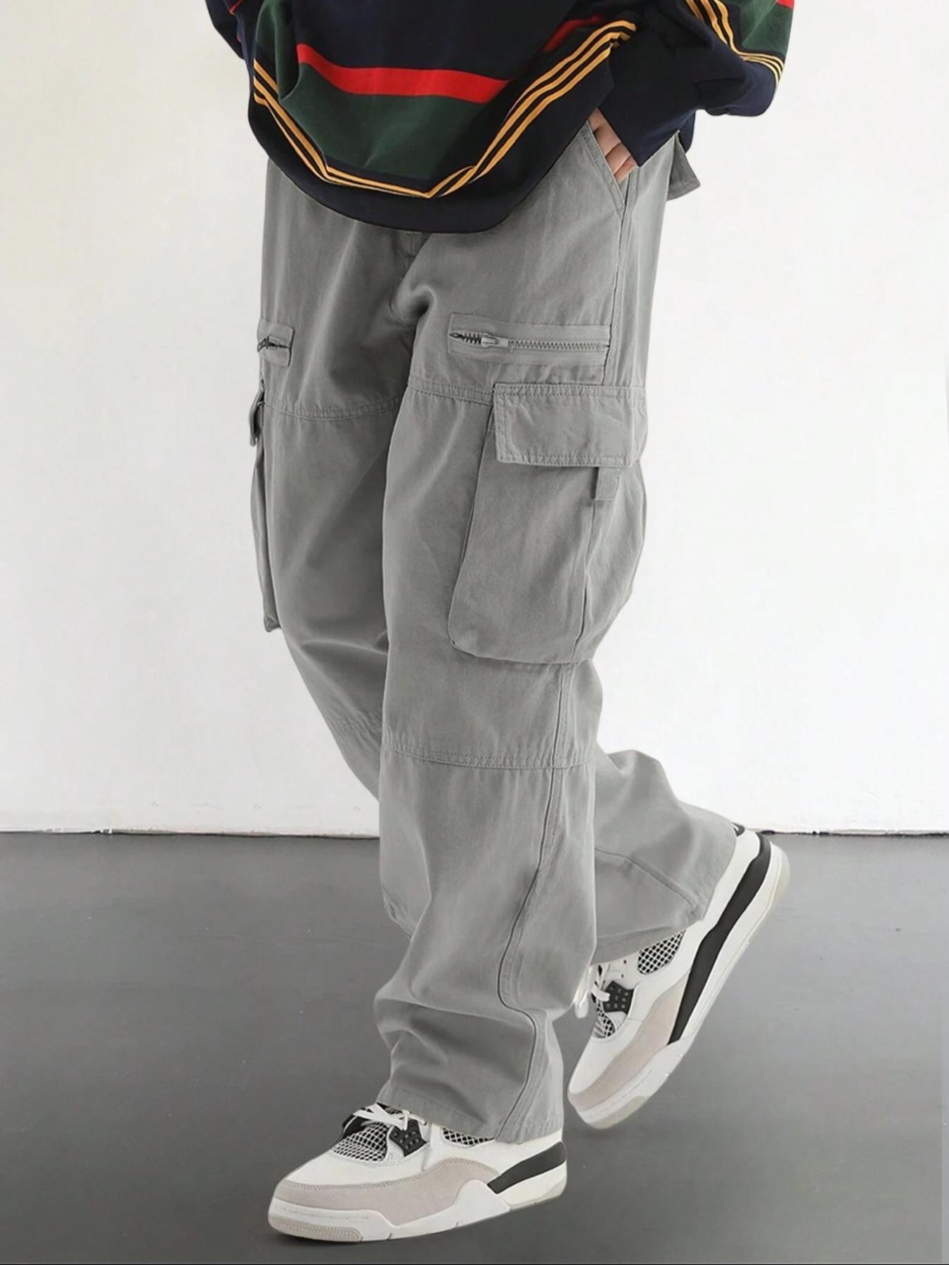Men's Loose Solid Pocket Drawstring Waist Cargo Pants, Unisex Casual Comfy Zipper Cargo Pants for Daily Outdoor Wear, Women Woven Bottoms for All Seasons Adjustable Waist Pants, Casual Cargo Style Men's Loose Solid Pocket Drawstring Waist Cargo Pants, Unisex Casual Comfy Zipper Cargo Pants for Daily Outdoor Wear, Women Woven Bottoms for All Seasons Adjustable Waist Pants, Casual Cargo Style