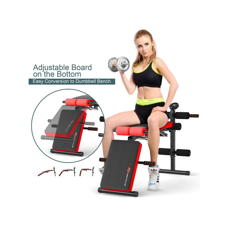 sport equipment  Goplus Multi Functional Foldable Weight Bench Adjustable Sit up Board w Monitor Red