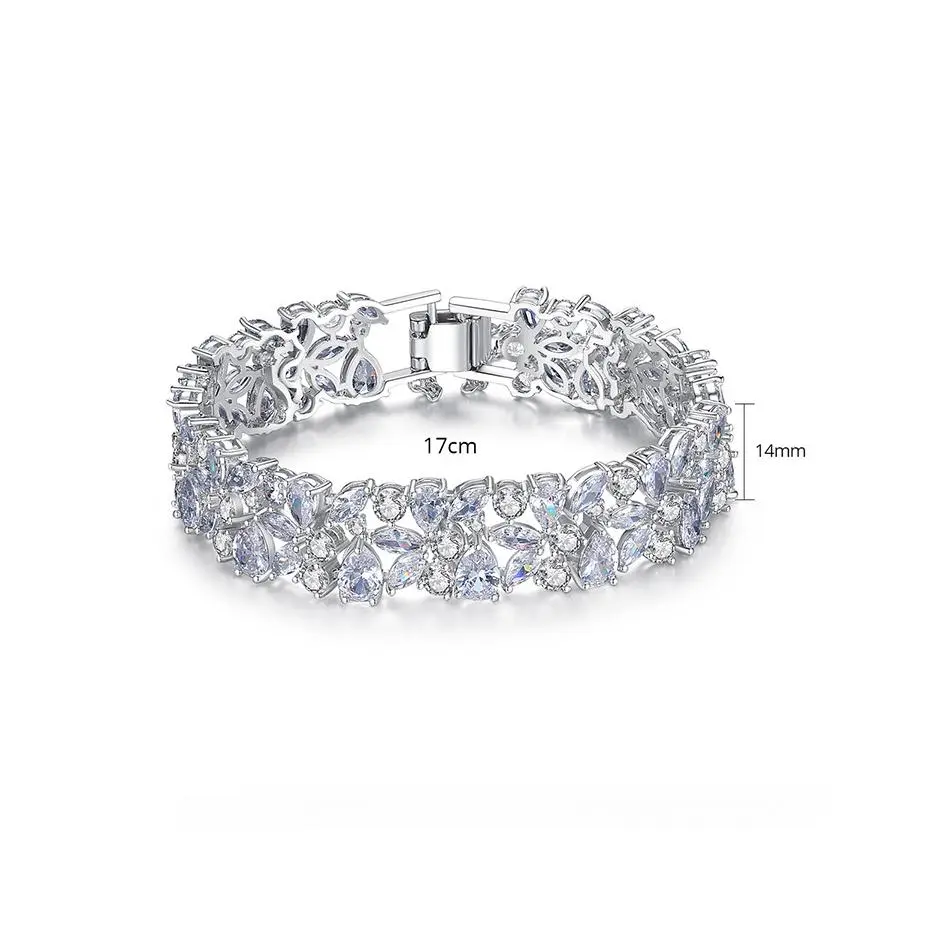 Women's Elegant Brass Base Bracelet - Inlaid Zircon Stones, Wedding Wear Bridal Costume Jewelry, Inlaid Stones