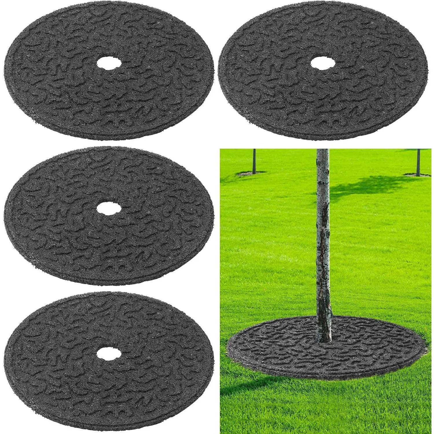6 count Rubber Mulch Tree Ring, Heavy Duty Rubber Mulch Mat, Tree Protector Weed Barrier Mats, Round Root Barrier for Root Protection Weed Grass Control (24 Inches)