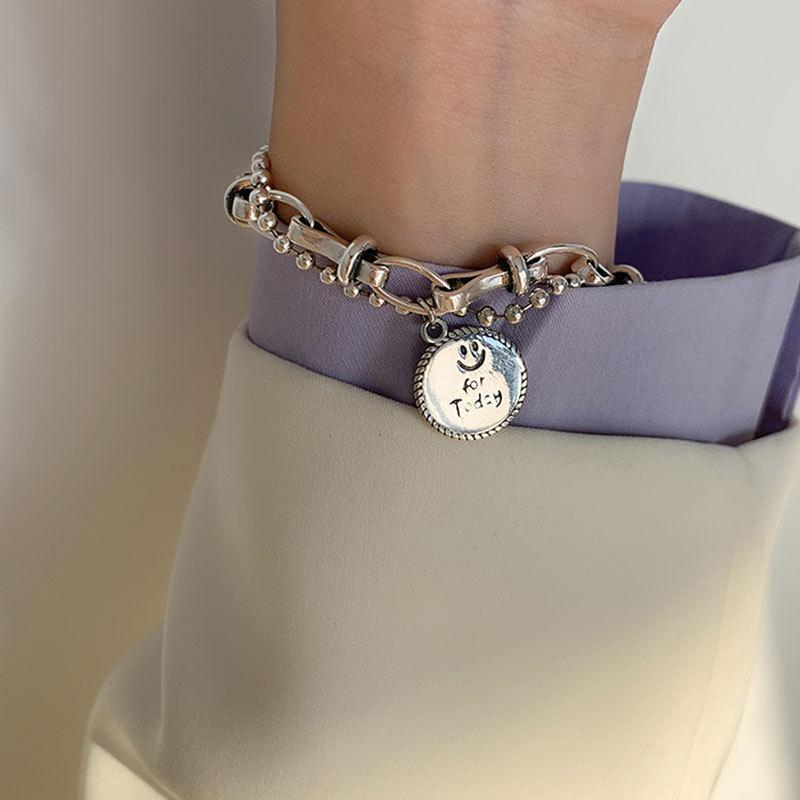 Double-layered Chain Bracelet For Women Smiley Face Round Cards Pendant Party Jewelry Double-layered Chain Bracelet For Women Smiley Face Round Cards Pendant Party Jewelry