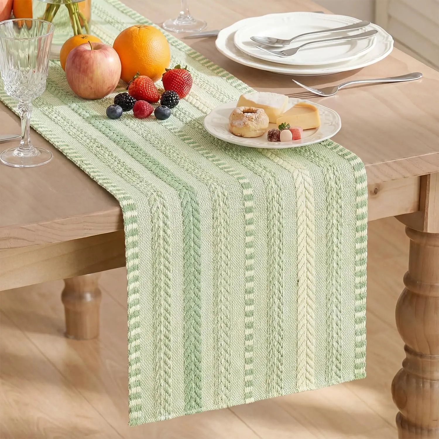 Cotton Woven Pet Table Runner - Sage Green with Print, 12x72 in Durable Dog/Cat Dining Area Decor, Machine Washable Rustic Farmhouse Accessory for Wedding