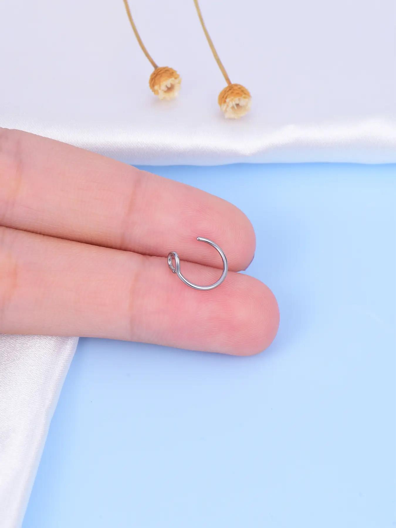 Rhinestone Decor Spiral Nose Ring, Punk Style Stainless Steel Nose Studs, Body Matching Jewelry for Party, Daily Clothing Decor for Men & Women