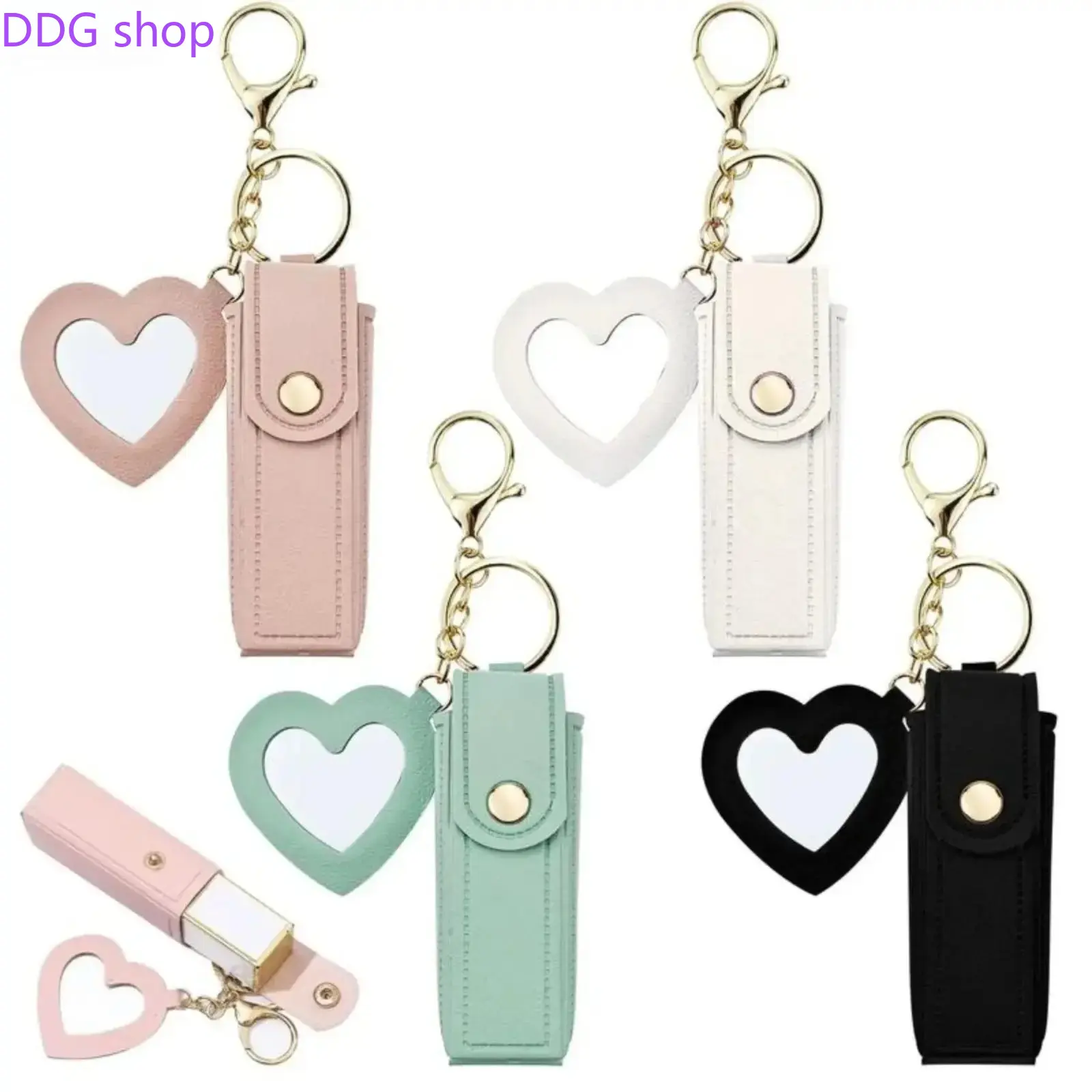 4-Pack PU Leather Chapstick Holder Keychains, Bulk Pack Portable Lip Balm Organizer with Mirror, Travel Makeup Storage Case for Women (Sports & Outdoor Accessories), Cute, Compact
