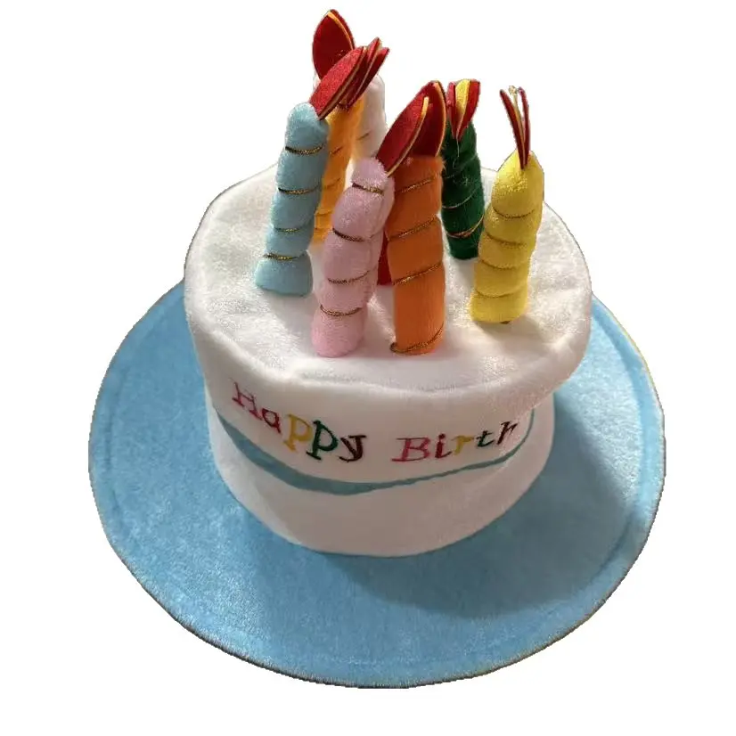 Novelty Plush Birthday Cake Hat with Colorful Candles - Funny Costume Cap, Cute Party Dress-up Accessory for Birthday Celebration Photo Props