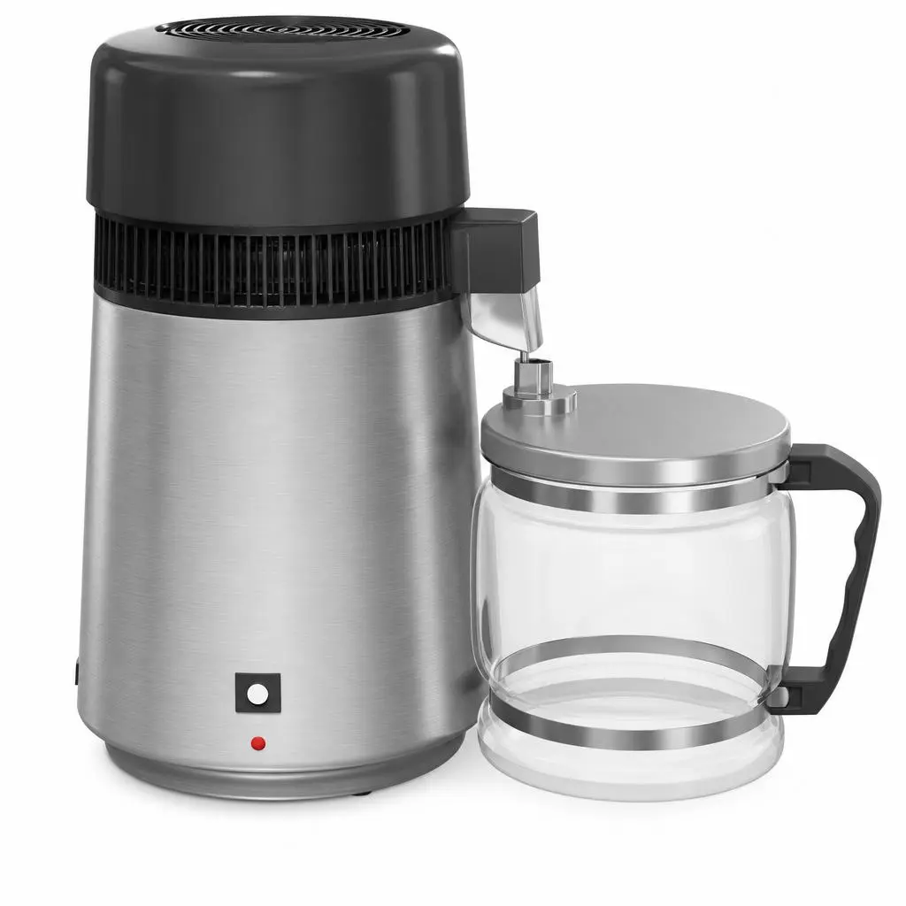 Efficient 4L Stainless Steel Water Distiller for Home – 750W Countertop Purifier with Glass Container, Pure Distilled Water Maker for Clean Drinking, Household Tabletop Water Filter, Golden