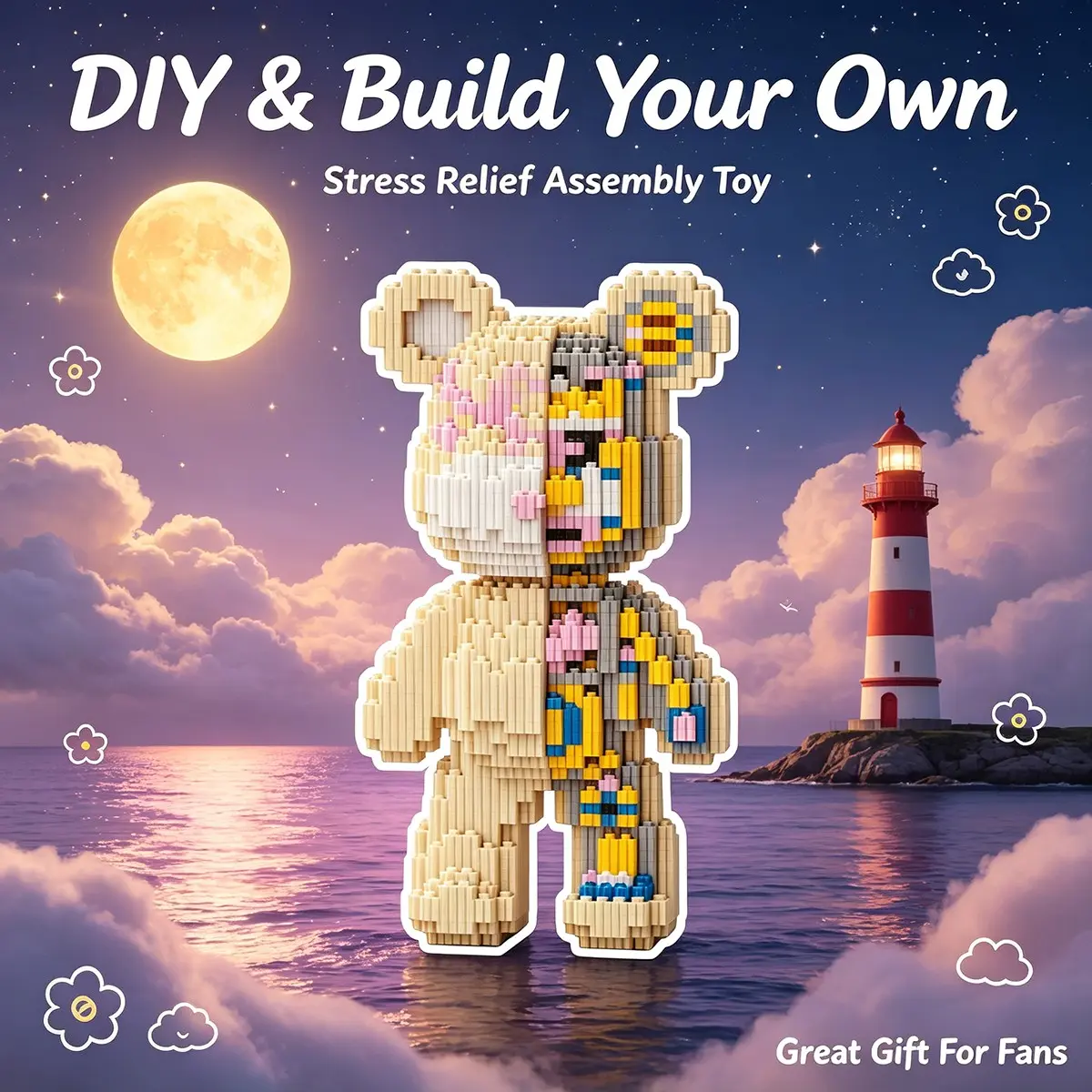 Lan Ying Dual Bear 3D Puzzle Block Decor, Ideal for Home Office Shelves, Party Decor, Perfect Gift for Holidays, Handmade Craft Ornament