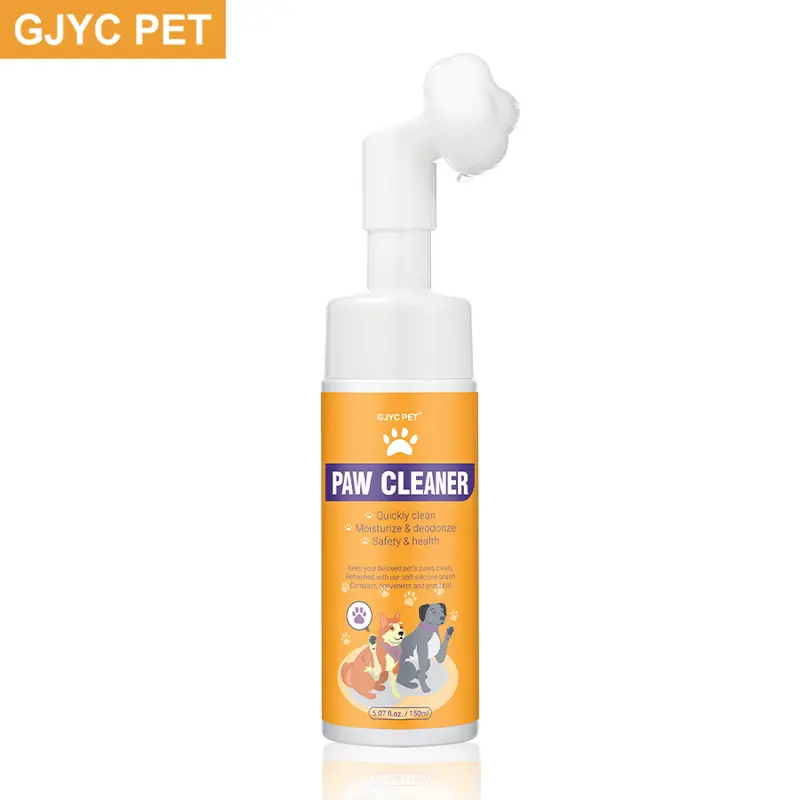 GJYC Pet Waterless No-Rinse Foaming Liquid Paw Cleaner with Built-in Scrubber Brush - Clean Paws, Quick Clean, Odor Control for Muddy Use, Suitable for Dogs, Cats (5 fl oz),familyfun