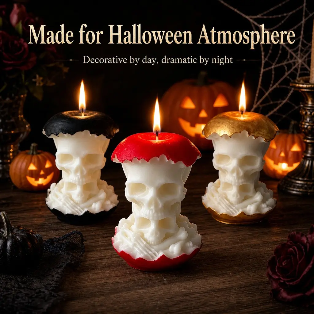 Halloween Skull Scented Aromatherapy Candle, Fresh Apple Fragrance, Long-Lasting Soot-Free Decor, Spooky Ornament, Holiday Gift for Women