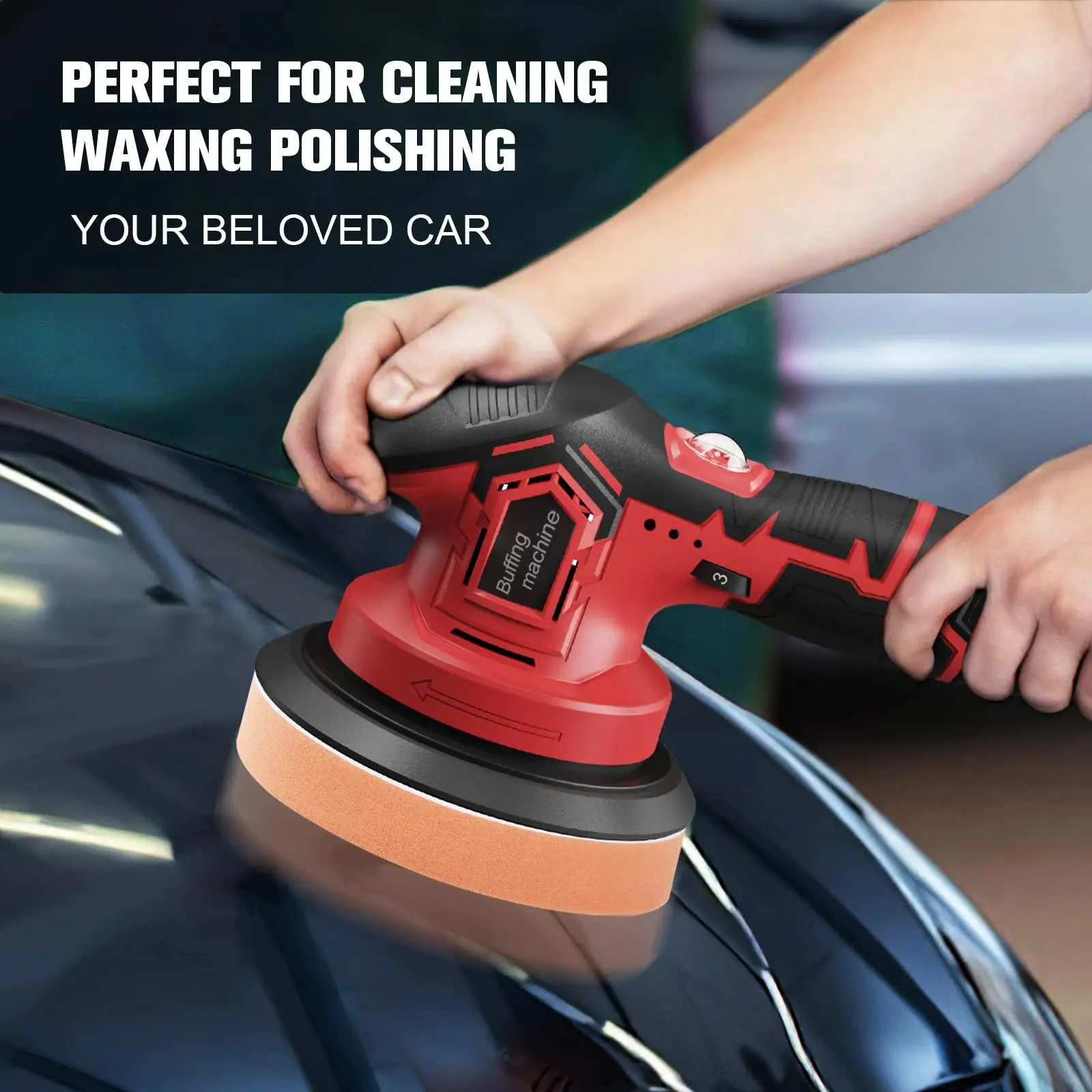 Cordless Car Polishing Machine - 6in EAFC 2000-5000RPM, 6 Variable Speed, Battery-Powered Portable Tool for Cars, Velcro Disc Compatible, Polishes Paint