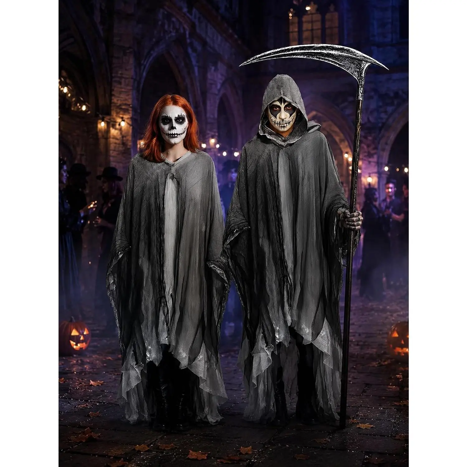 Grim Reaper Hooded Cloak for Men Women Halloween Costumes Cosplay Props | Linen Scary Cloak With Black Mesh Outer Layer Design for Grim Reaper, Witch, Wizard & Campire Cosplay