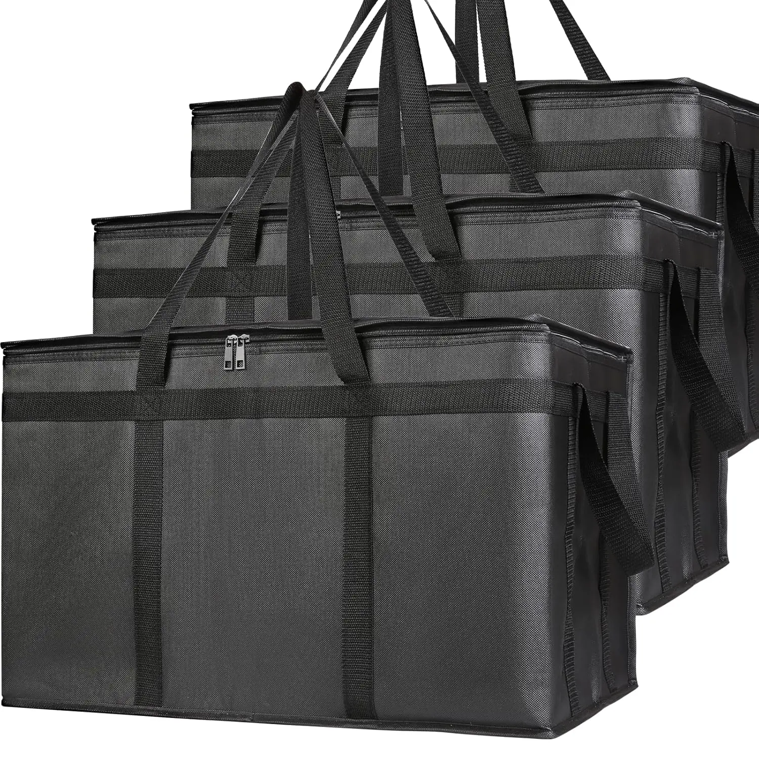 3-Pack Insulated Food Delivery Bag, XXXL Pizza Cooler Bags, Rideshare Delivery Bag, Thermal Cold/Hot Styrofoam Carrier for Catering/Shopping/Travel/Car, Warmer/Frozen