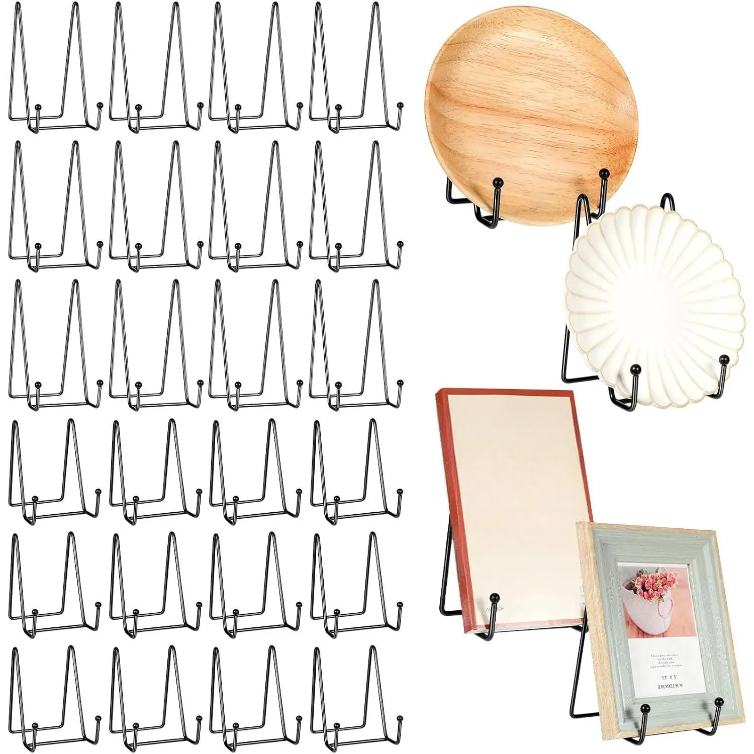 24 Pcs Plate Stands for Display Metal Display Stand Photo Easel Stand Book Holder Picture Stand for Decorative Display Easels Picture Frame Stand Plate Rack (4.3 Inch, 6 Inch)