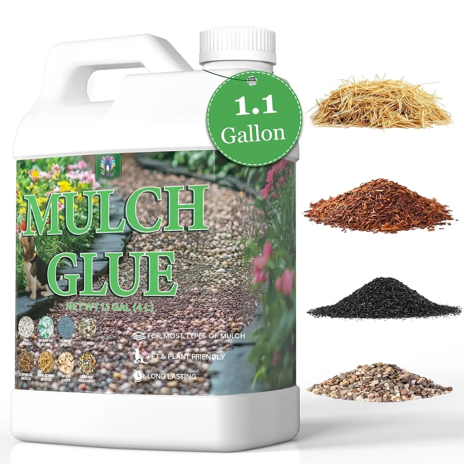 Mulch Glue for Landscaping, Rock Glue Pea Gravel 1.1 Gallon | Stones Binder, Long-Lasting  Safe Bond Lock Rubber Mulch for Cypress, Lawn, Patio, Garden, Mix 1:1
