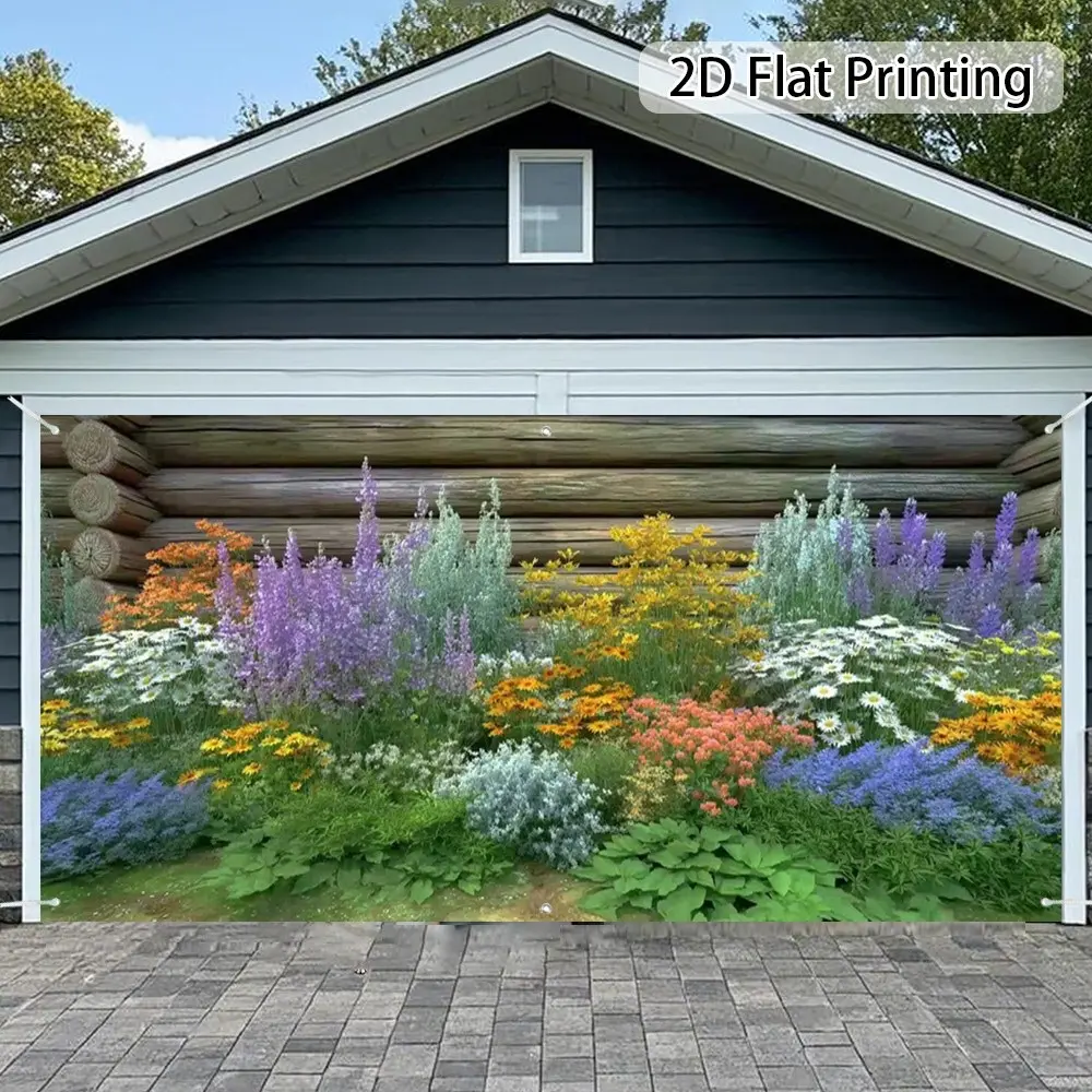 Lush Wildflower Garden Banner, Easy Install Polyester Decor, Outdoor Party Decoration, Front Yard Lane Fence Adornment, 2D Flat Design