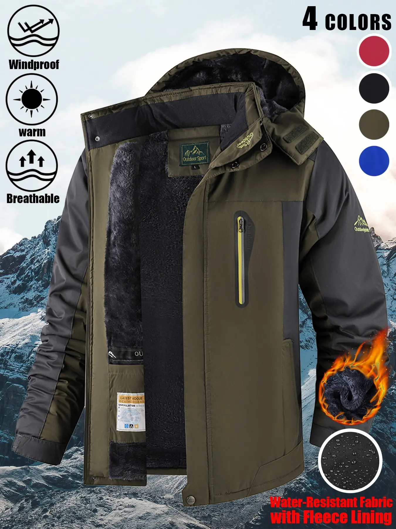 Four Colors, Endless Street Style: 1 Pack Men's Hooded Fleece-Lined Softshell Jacket Waterproof Windproof Warm Arm Embroidery Full Zip Chest Zip Pocket Side Pockets Splicing Design Adjustable Cuffs Outdoor Coat Hiking Camping Travel Streetwear