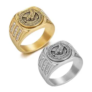 New hot-selling product in Southeast Asia: Stainless steel vacuum-plated gold diamond-studded Philippine Eagle men's ring