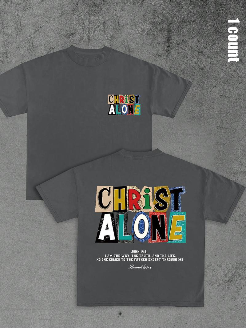 Unisex's Colorful Letter Print Round Neck Graphic Tee, Regular Fit Casual Short Sleeve T-shirt for Summer, Men's Top for Daily Wear, Tropical