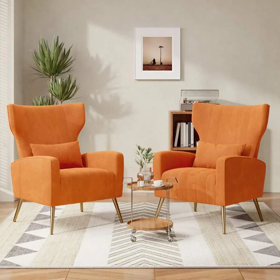 Nalupatio Mid Century Modern High Back Velvet Upholstered Armchair - 300lb Capacity, Metal Legs, Spring Support, Comfy Reading Accent Chair for Living Room