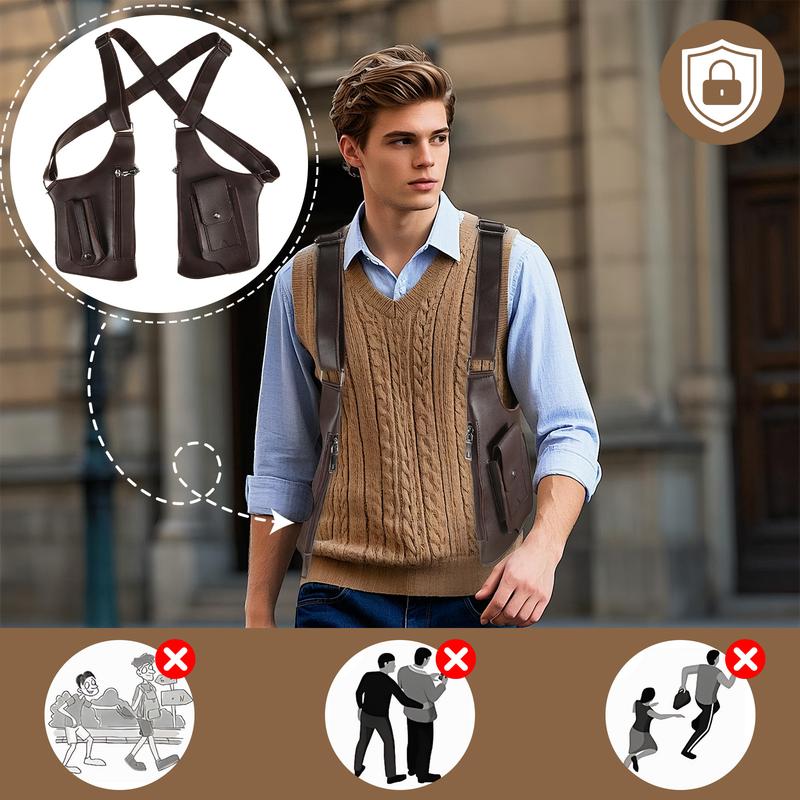 Men'S Double Shoulder Underarm Vest Bag |   Anti-theft Hidden Underarm Wallet Pocket, Casual Backpack, Steampunk Style Single Shoulder Bag, Adjustable Faux Leather Strap, Perfect Gift For Boyfriends On Valentine'S Day, Christmas, And Birthdays
