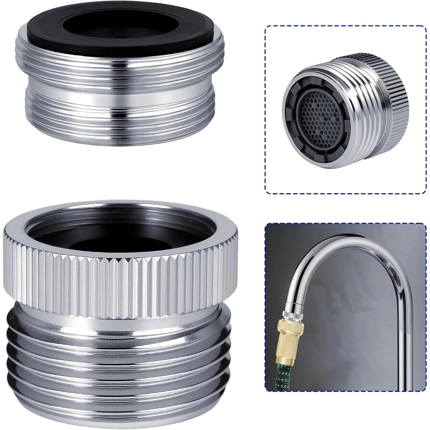 Faucet Adapter with Aerator,Garden Hose to Sink Faucet Adapter,Faucet to Garden Hose Adapter for Bathroom and Kitchen, Sink Hose Attachment with 3/4" GHT Thread Chrome
