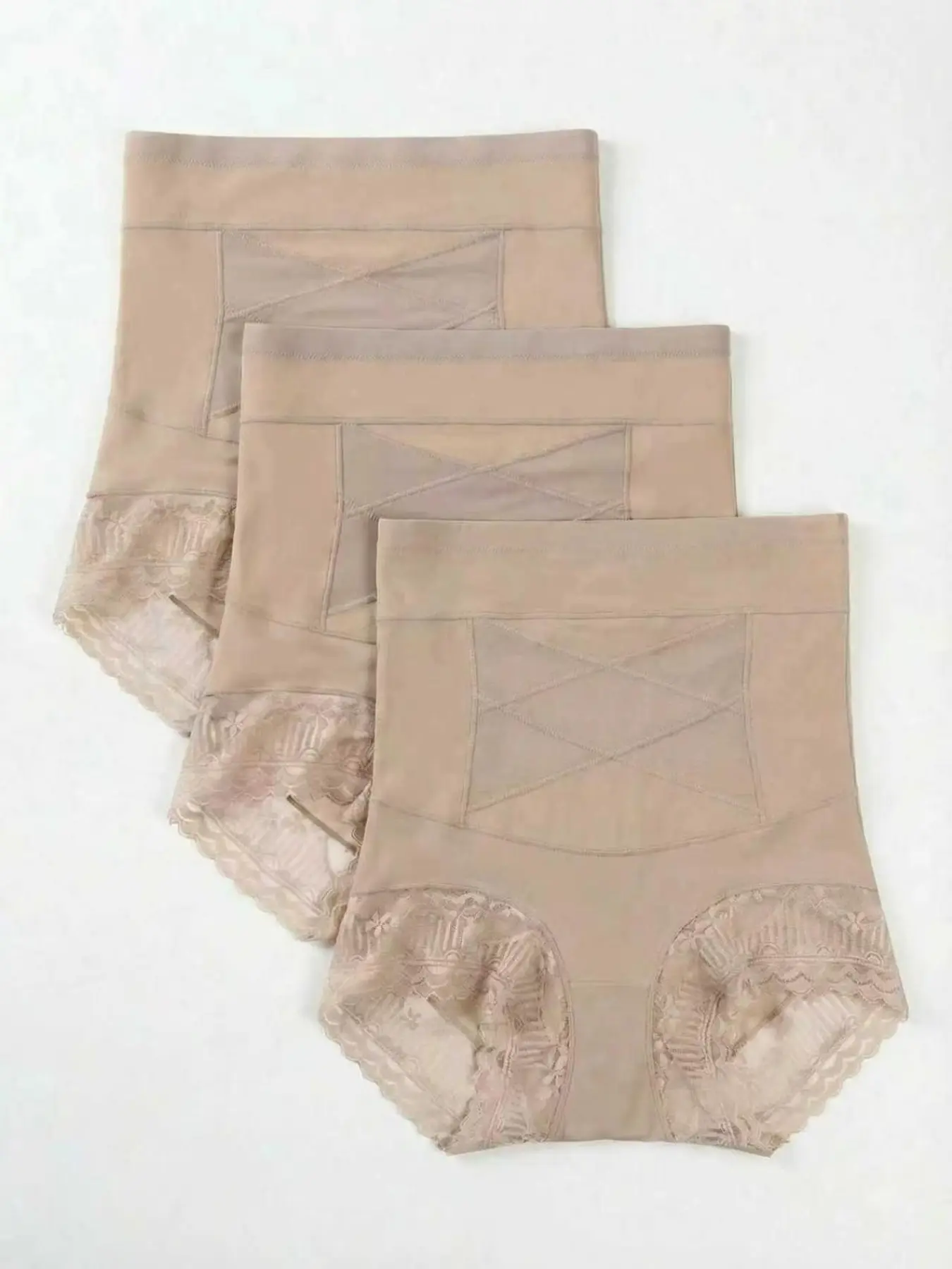 Women's High Waisted Tummy Control Shorts, Lace Trim Shapewear Panties with Cross Compression Panels, Soft Stretch Body Smoothing Underwear, Full Coverage Briefs for Daily Wear, Body Sculpting Compression, Faja Perfect Shaper