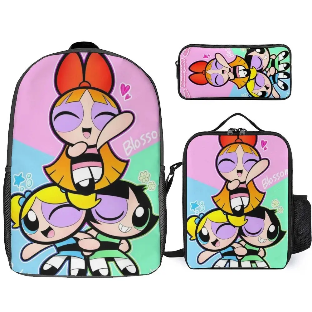 The Powerpuff Gi-rls Backpack 3 Piece Set Travel Daypack Combination, Back to School Gifts