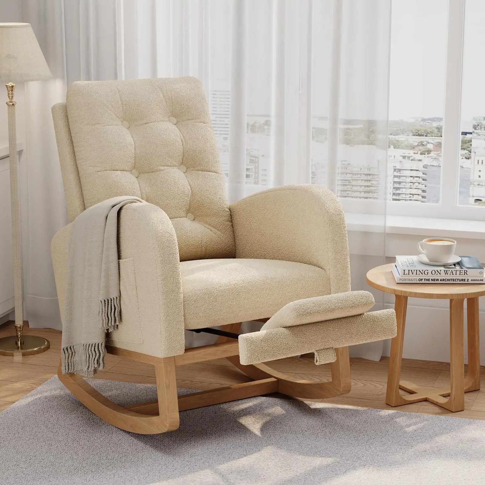 Comfort Nursing Rocker Glider Chair, Soft Upholstered High Back Rocking Accent Chair, 300 LBS Capacity Stable Wood Frame Leisure Seat for Nursery & Daily Rest