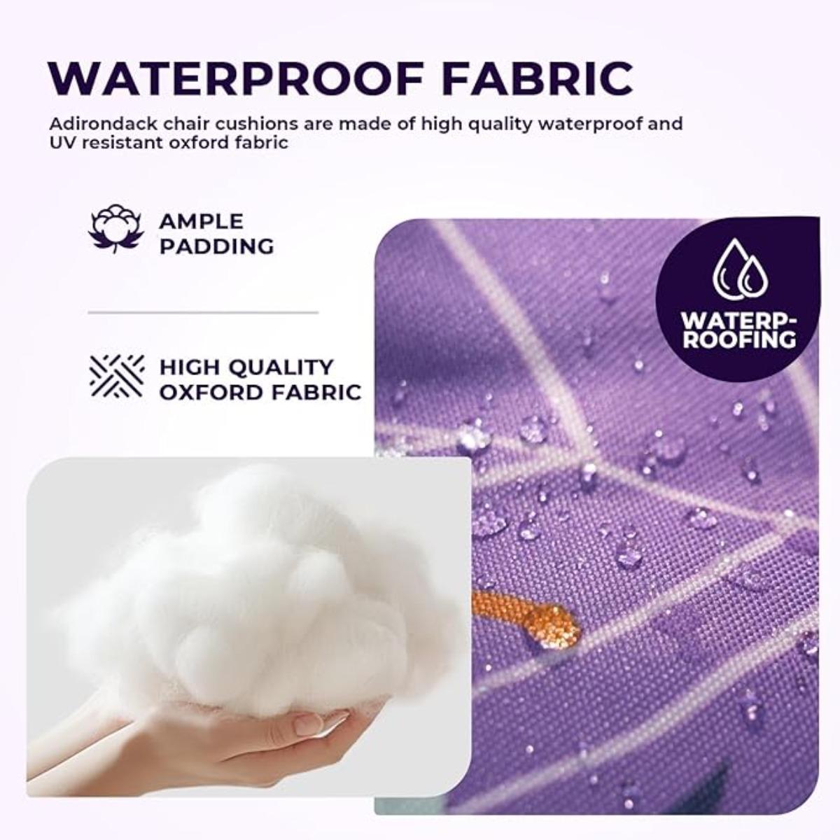 Adirondack Chair Cushion Waterproof Indoor Outdoor Rocking Chair Cushion 44 Inches Patio High Back Chair Cushions Thickened Adirondack Rocking Chair Cushions with Ties, Purple