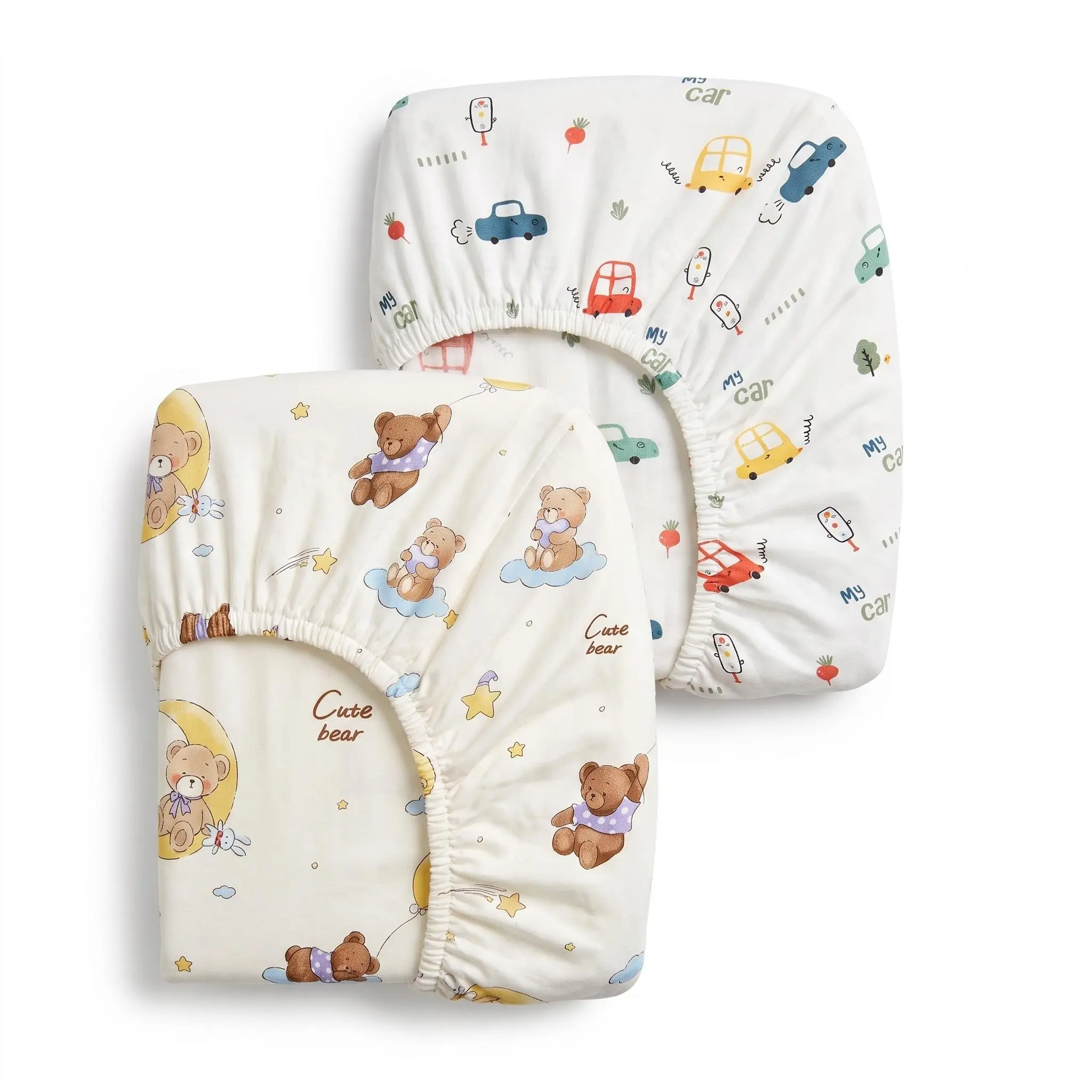 2pcs Baby Cartoon Bed Sheet Set, Breathable Newborn Mattress Cover, Kids Bedding Replacement Kit, Unisex, Multiple Sizes Available