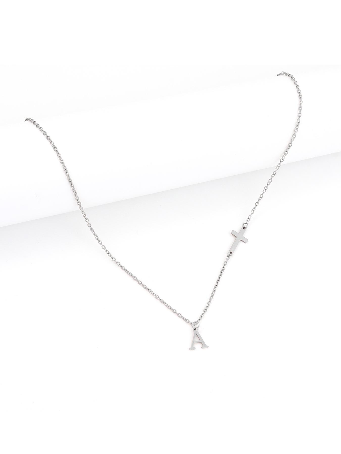 Fashion Initial Necklace for Women, Cross & Letter Pendant Necklace, Stainless Steel Jewelry for Party, Daily Decor, Trendy All-match & Exquisite Jewelry for Birthday Gift, Statement Necklace, Non Tarnish Jewelry