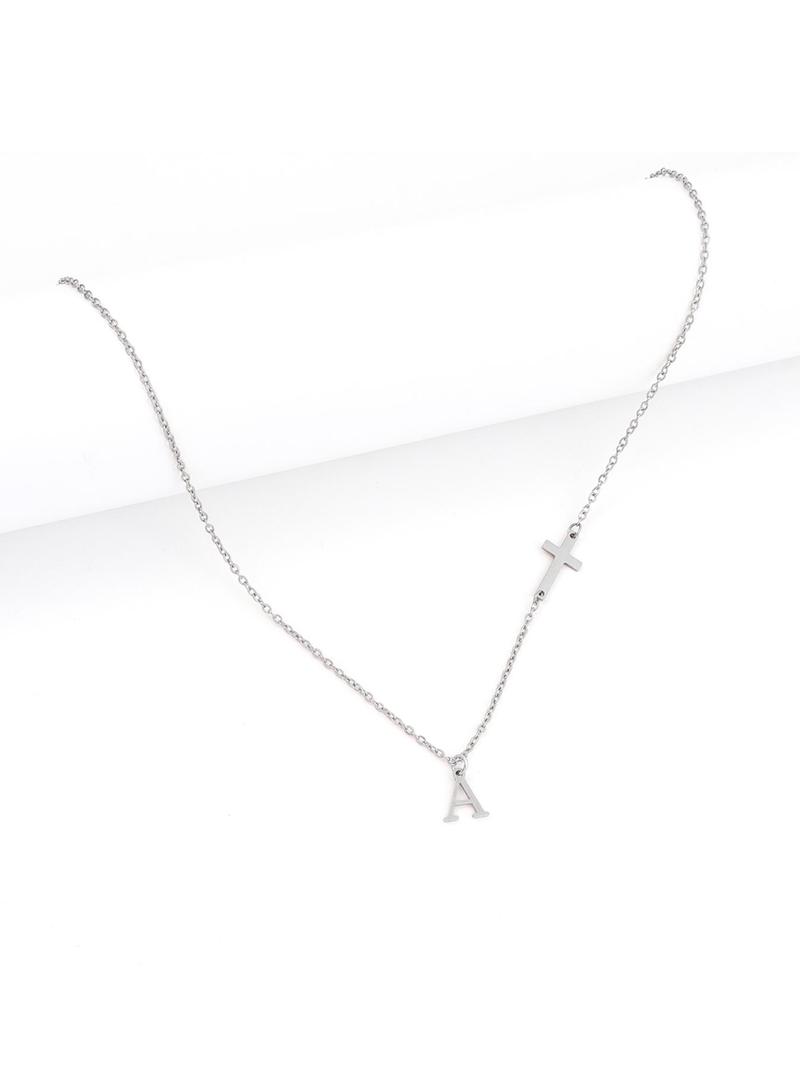 Fashion Initial Necklace for Women, Cross & Letter Pendant Necklace, Stainless Steel Jewelry for Party, Daily Decor, Trendy All-match & Exquisite Jewelry for Birthday Gift, Statement Necklace, Non Tarnish Jewelry