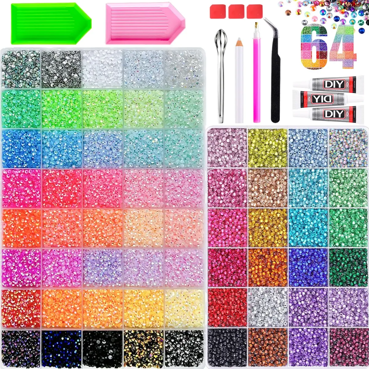 64 Colors Ab Crystal Rhinestone Kit with Tools, Bling Sparkle Gems Set for DIY Crafts, Diamond Painting, Nail Art, Phone Case & Tumbler Decoration。Bedazzling Kit 64 Colors Resin Jelly Rhinestones, - Christmas Birthday Gifts for Women